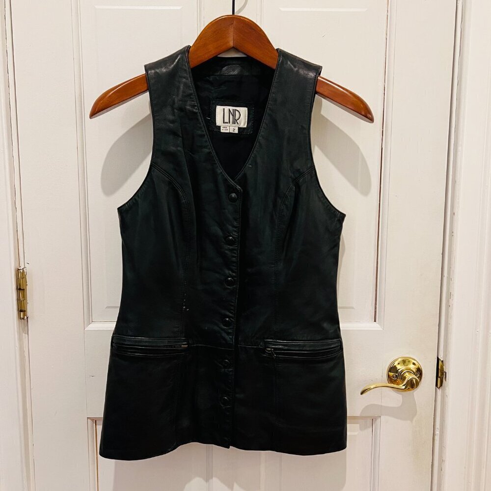 Women’s VTG Leather Vest LNR Sz 2 Snap Button Zip Pocket Made in USA